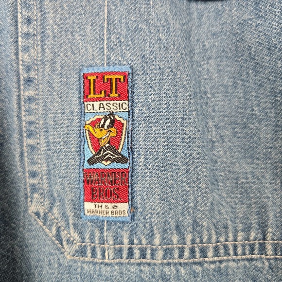 Vintage 90s Warner Bros Looney Tunes Men Embroidered Denim Vest Shirt XL Novelty - Picture 4 of 15